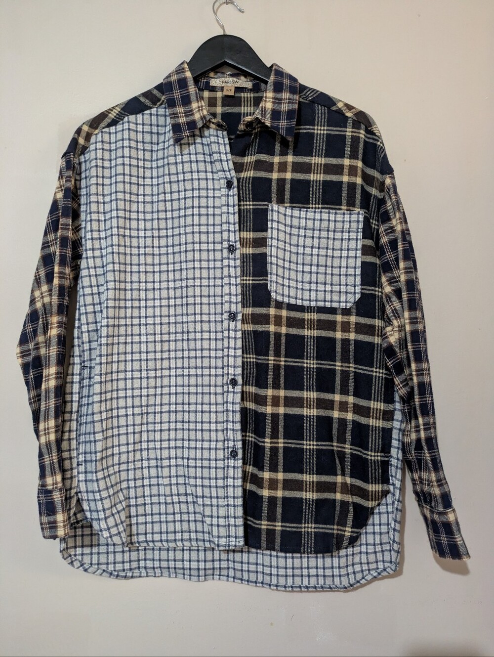 Harlow Asymmetrical Long Sleeve Flannel Button Up Shirt Plaid Size Small